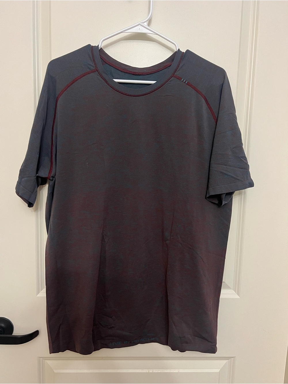Lululemon Men's Performance Crew Neck Shirt - Dark Gray with Maroon Trim